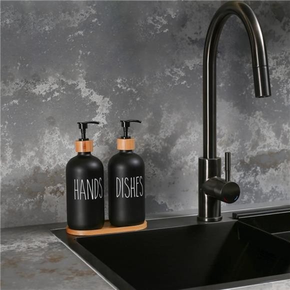 Glass Soap Dispenser Set for Hand and Dish Soap Dispenser. Matte Black - Picture 6 of 6